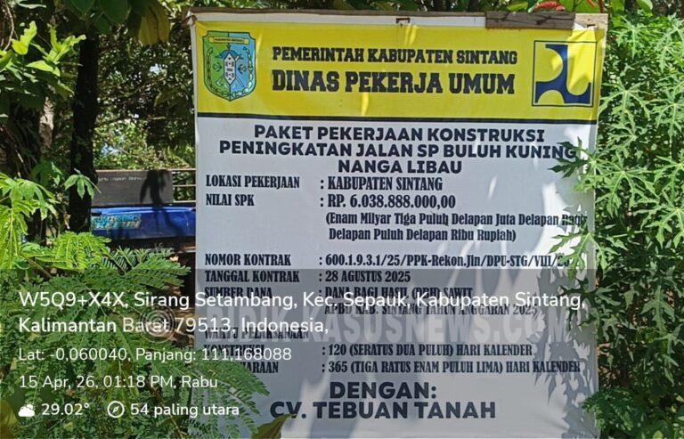 Proyek PUPR Kab.Sintang Kalbar Rp.6 Miliar Di Pertanyakan,Baru Selesai Sudah Rusak di Masa Pemeliharaan