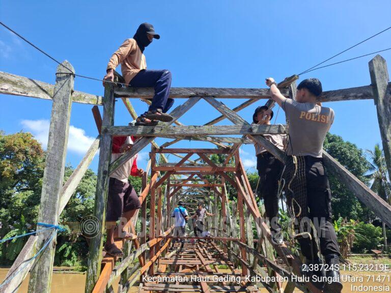 Rehabilitasi Jembatan Merah Putih di Jingah Bujur Capai 20 Persen, Polres HSU Genjot Pekerjaan Hari ke-11