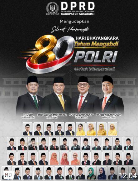 Pimpinan dan Anggota DPRD Kabupaten Sukabumi Apresiasi Pengabdian Polri di Hari Bhayangkara ke-80