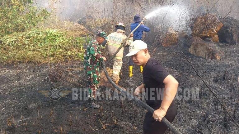 Babinsa Koramil 410-03/TBU Bersama Damkar Padamkan Kebakaran Lahan Kosong di Gunung Hatta