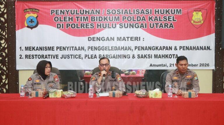 Bidkum Polda Kalsel Berikan Penyuluhan Hukum kepada Personel Polres HSU, Bahas Penyitaan hingga Restorative Justice